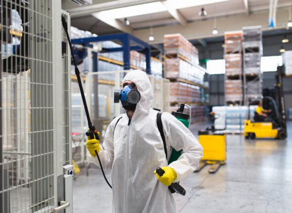 Pest Control Worker Hand Holding Sprayer For Spraying Pesticides